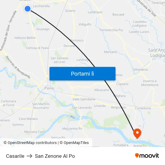 Casarile to San Zenone Al Po map