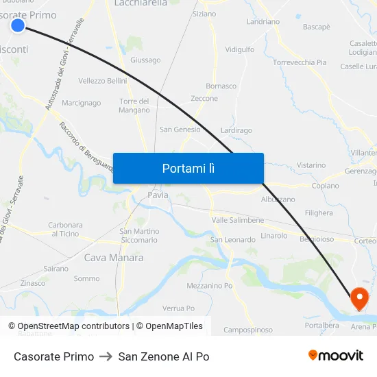 Casorate Primo to San Zenone Al Po map