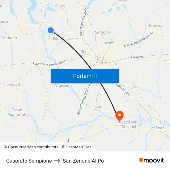 Casorate Sempione to San Zenone Al Po map