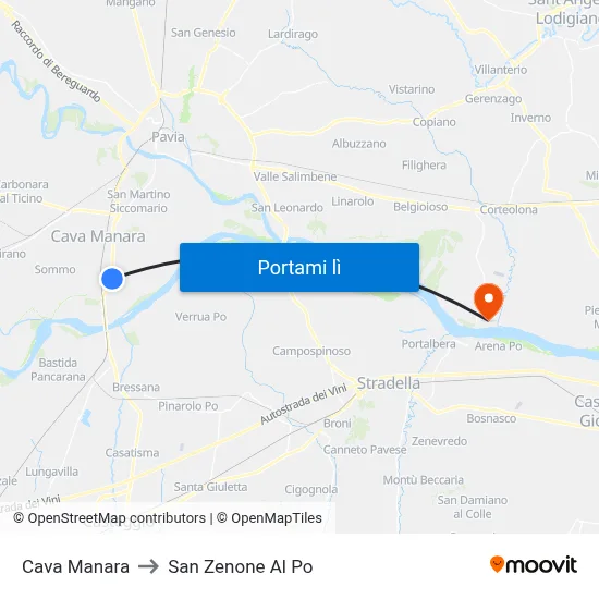 Cava Manara to San Zenone Al Po map