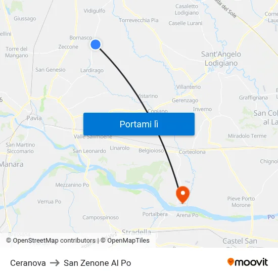 Ceranova to San Zenone Al Po map