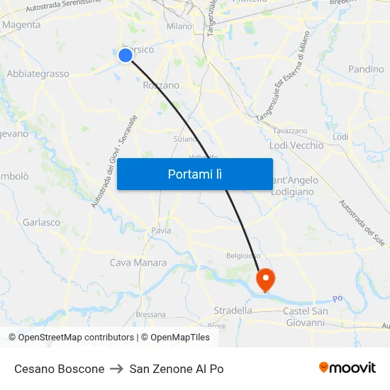 Cesano Boscone to San Zenone Al Po map