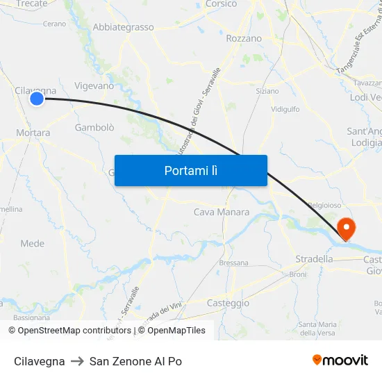 Cilavegna to San Zenone Al Po map