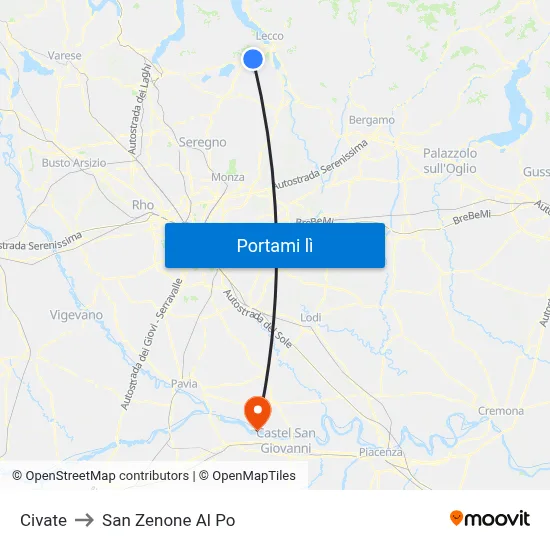 Civate to San Zenone Al Po map