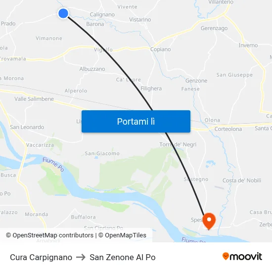 Cura Carpignano to San Zenone Al Po map