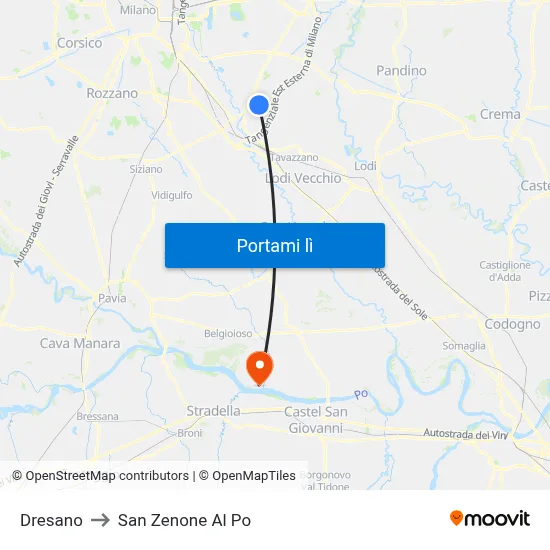 Dresano to San Zenone Al Po map