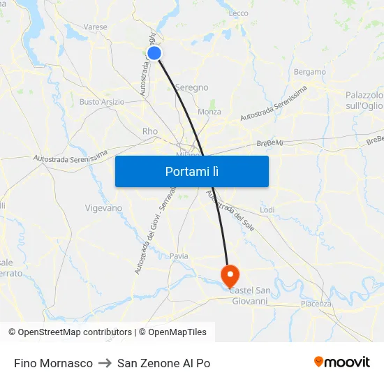 Fino Mornasco to San Zenone Al Po map