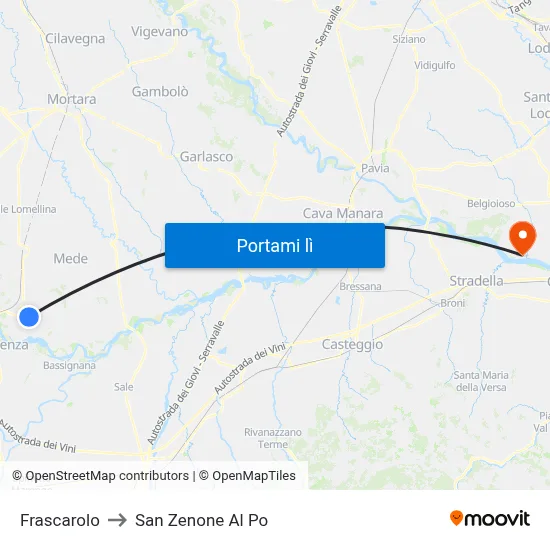 Frascarolo to San Zenone Al Po map