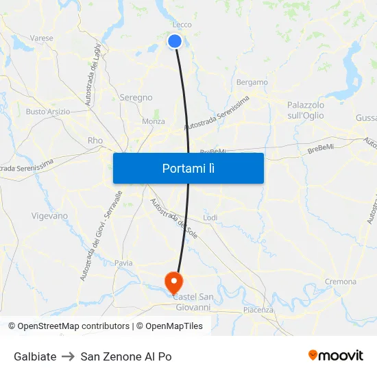Galbiate to San Zenone Al Po map