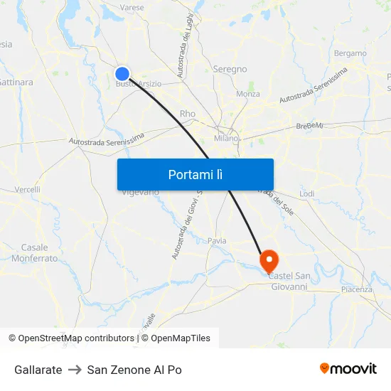 Gallarate to San Zenone Al Po map