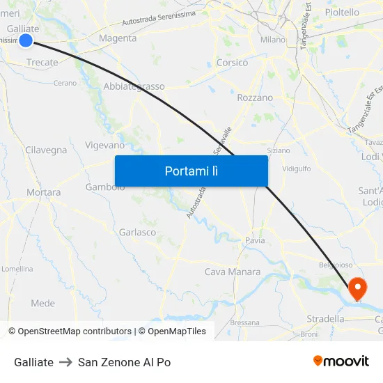 Galliate to San Zenone Al Po map