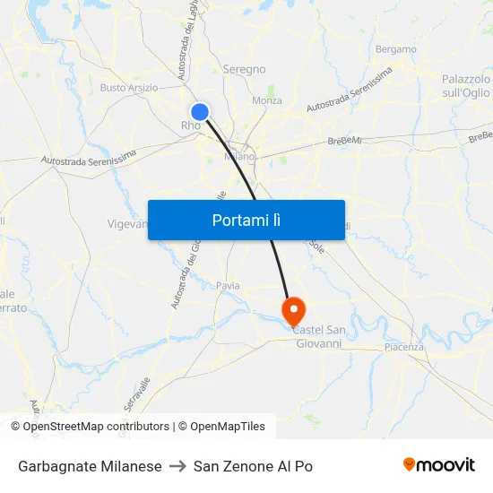 Garbagnate Milanese to San Zenone Al Po map