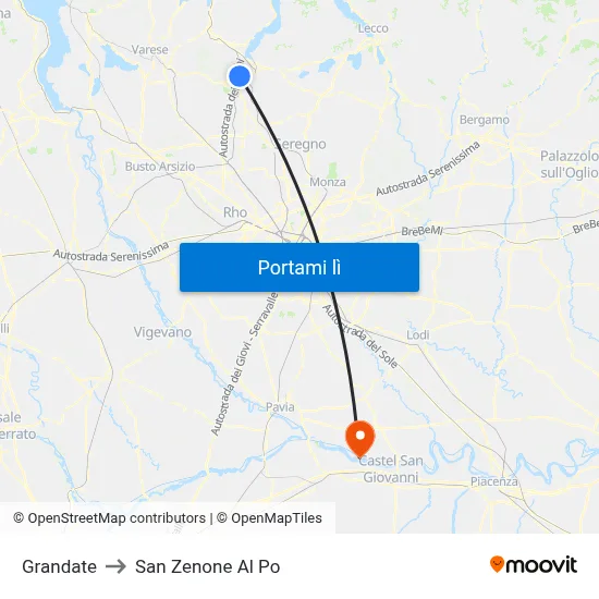 Grandate to San Zenone Al Po map