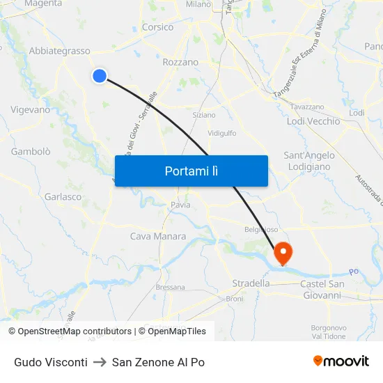 Gudo Visconti to San Zenone Al Po map
