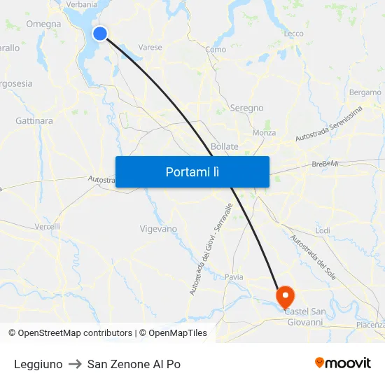 Leggiuno to San Zenone Al Po map