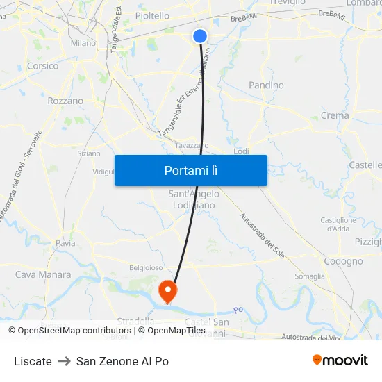 Liscate to San Zenone Al Po map