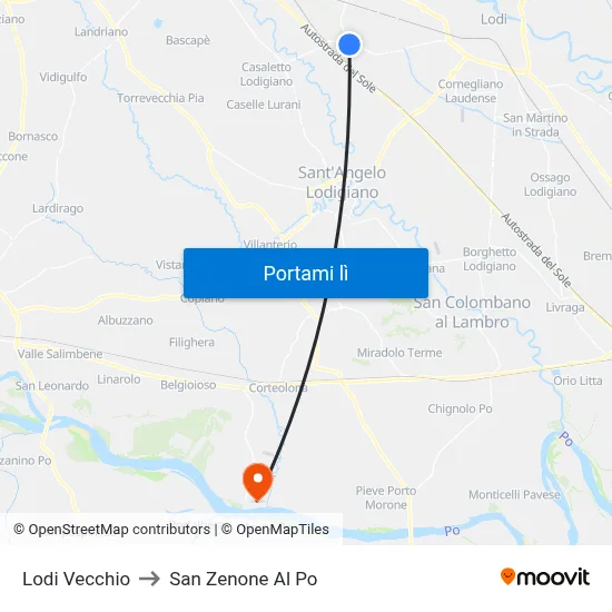 Lodi Vecchio to San Zenone Al Po map