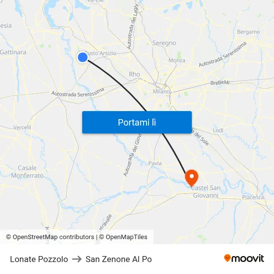 Lonate Pozzolo to San Zenone Al Po map