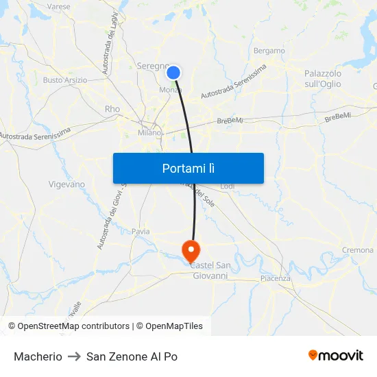 Macherio to San Zenone Al Po map
