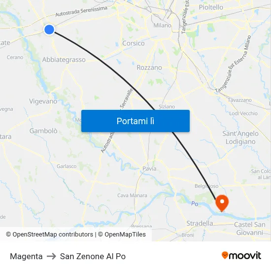 Magenta to San Zenone Al Po map