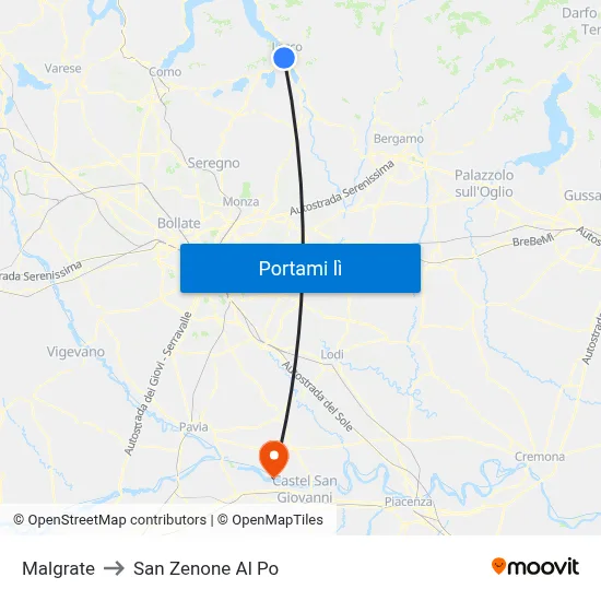 Malgrate to San Zenone Al Po map