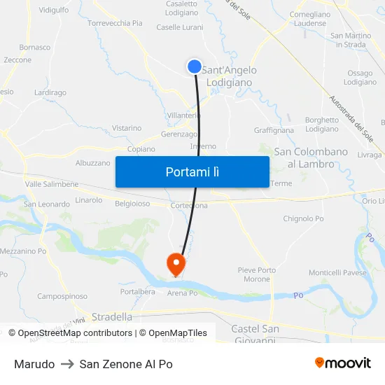 Marudo to San Zenone Al Po map