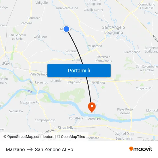 Marzano to San Zenone Al Po map