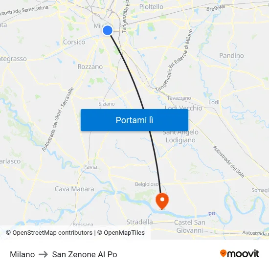 Milano to San Zenone Al Po map