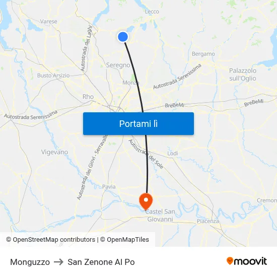 Monguzzo to San Zenone Al Po map