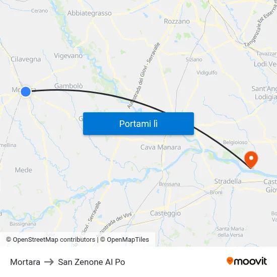 Mortara to San Zenone Al Po map