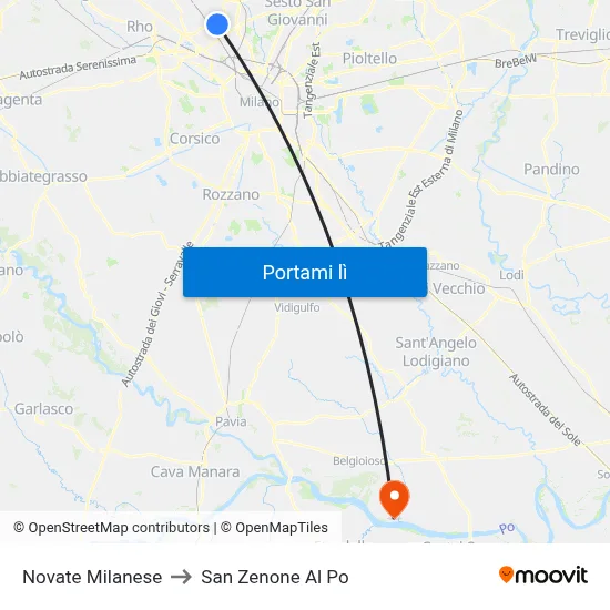 Novate Milanese to San Zenone Al Po map