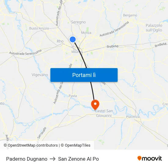 Paderno Dugnano to San Zenone Al Po map