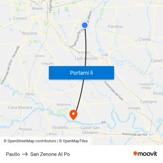 Paullo to San Zenone Al Po map
