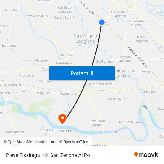 Pieve Fissiraga to San Zenone Al Po map