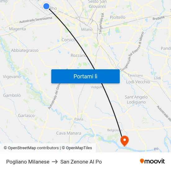 Pogliano Milanese to San Zenone Al Po map