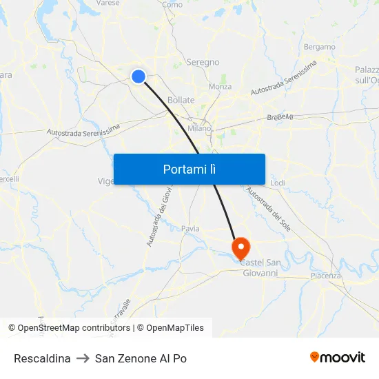 Rescaldina to San Zenone Al Po map