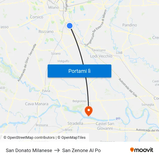 San Donato Milanese to San Zenone Al Po map