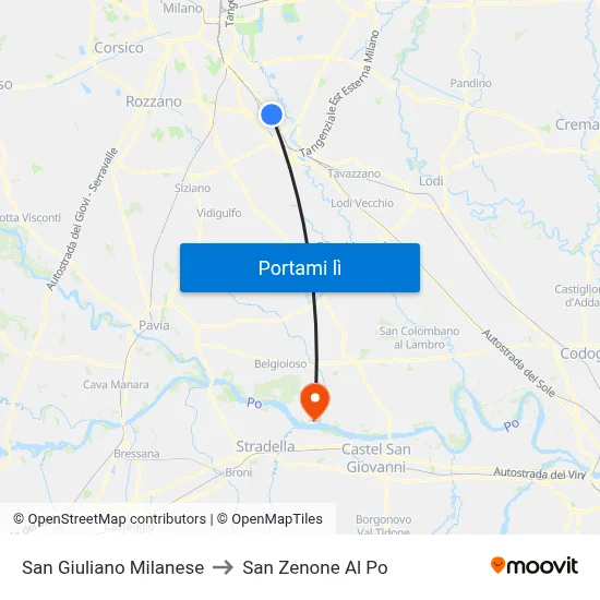 San Giuliano Milanese to San Zenone Al Po map