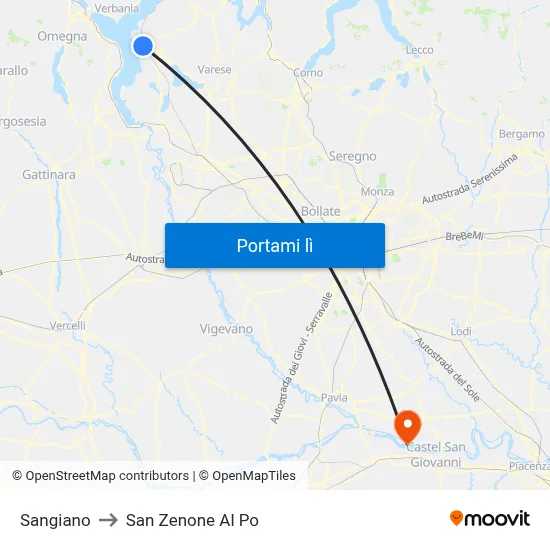 Sangiano to San Zenone Al Po map