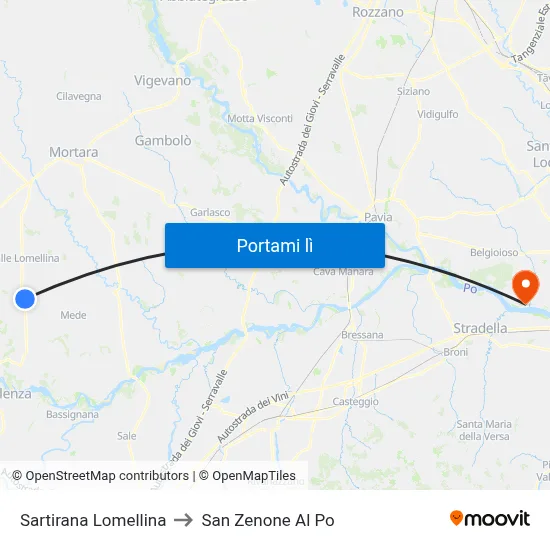 Sartirana Lomellina to San Zenone Al Po map