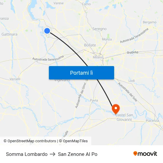 Somma Lombardo to San Zenone Al Po map