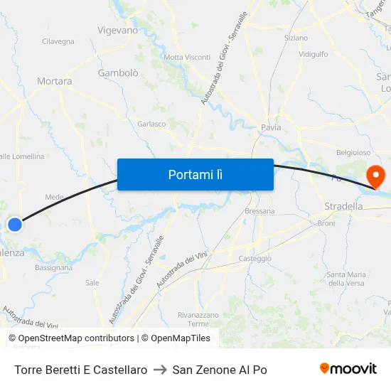 Torre Beretti E Castellaro to San Zenone Al Po map