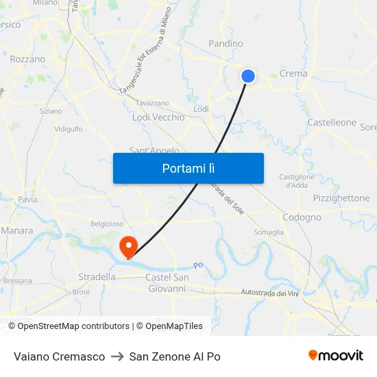 Vaiano Cremasco to San Zenone Al Po map
