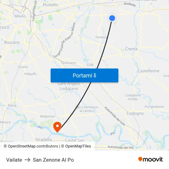 Vailate to San Zenone Al Po map