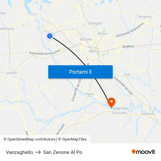 Vanzaghello to San Zenone Al Po map