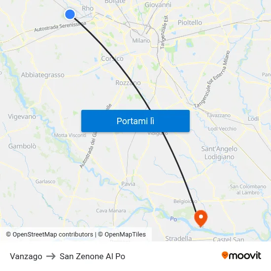 Vanzago to San Zenone Al Po map