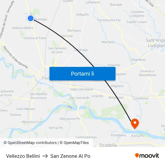 Vellezzo Bellini to San Zenone Al Po map