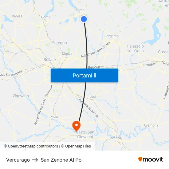 Vercurago to San Zenone Al Po map