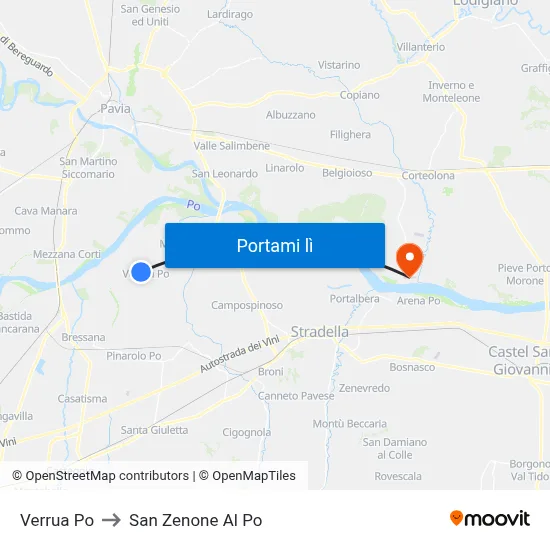 Verrua Po to San Zenone Al Po map