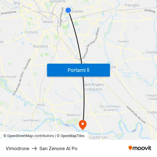 Vimodrone to San Zenone Al Po map